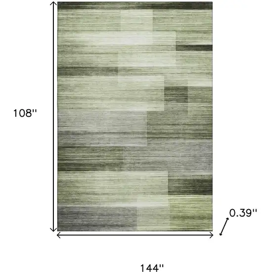 Green And Ivory Striped Washable Area Rug With UV Protection Photo 9