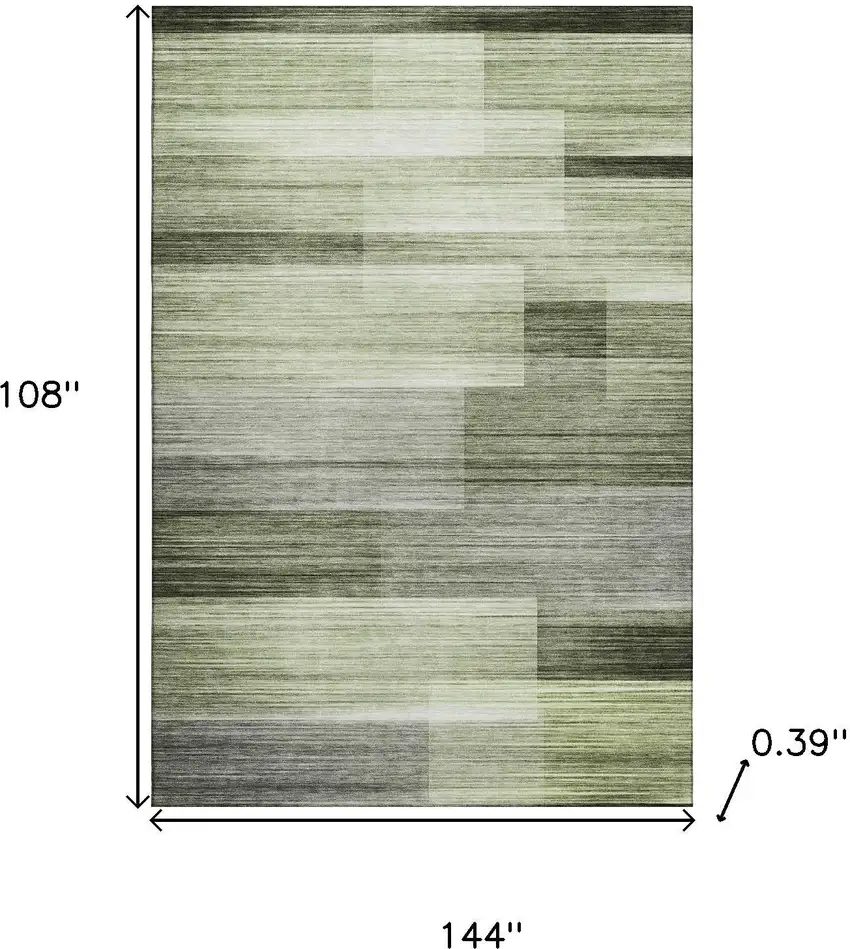 Green And Ivory Striped Washable Area Rug With UV Protection Photo 9