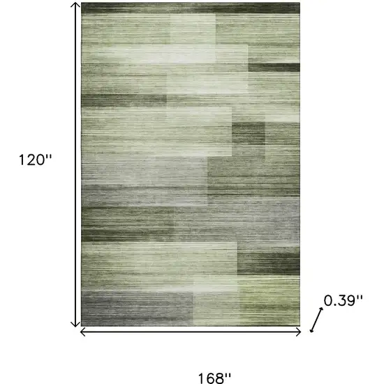 Green And Ivory Striped Washable Area Rug With UV Protection Photo 9