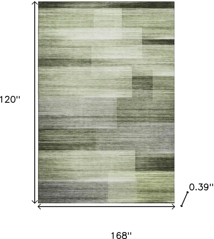 Green And Ivory Striped Washable Area Rug With UV Protection Photo 9