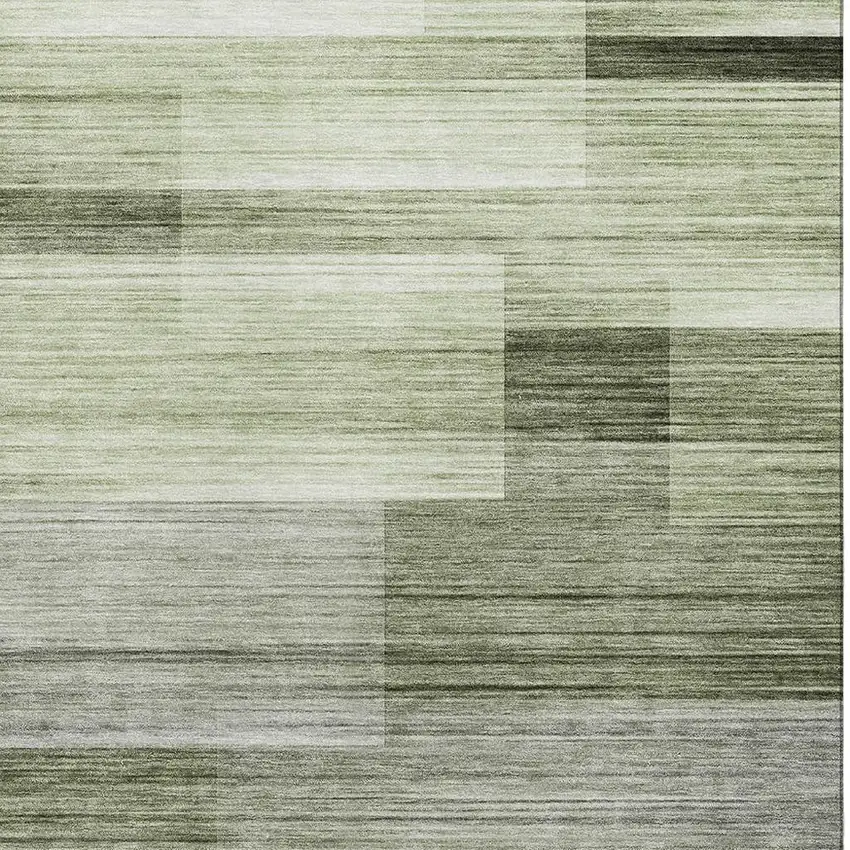 Green And Ivory Striped Washable Area Rug With UV Protection Photo 3