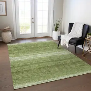 Photo of Green And Ivory Striped Washable Indoor Outdoor Area Rug