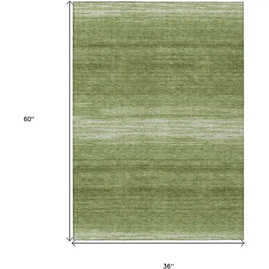 Green And Ivory Striped Washable Indoor Outdoor Area Rug Photo 3