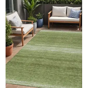 Photo of Green And Ivory Striped Washable Indoor Outdoor Area Rug