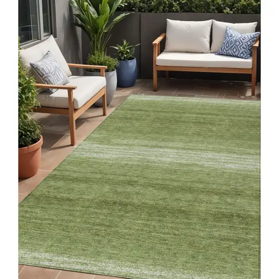 Green And Ivory Striped Washable Indoor Outdoor Area Rug Photo 1