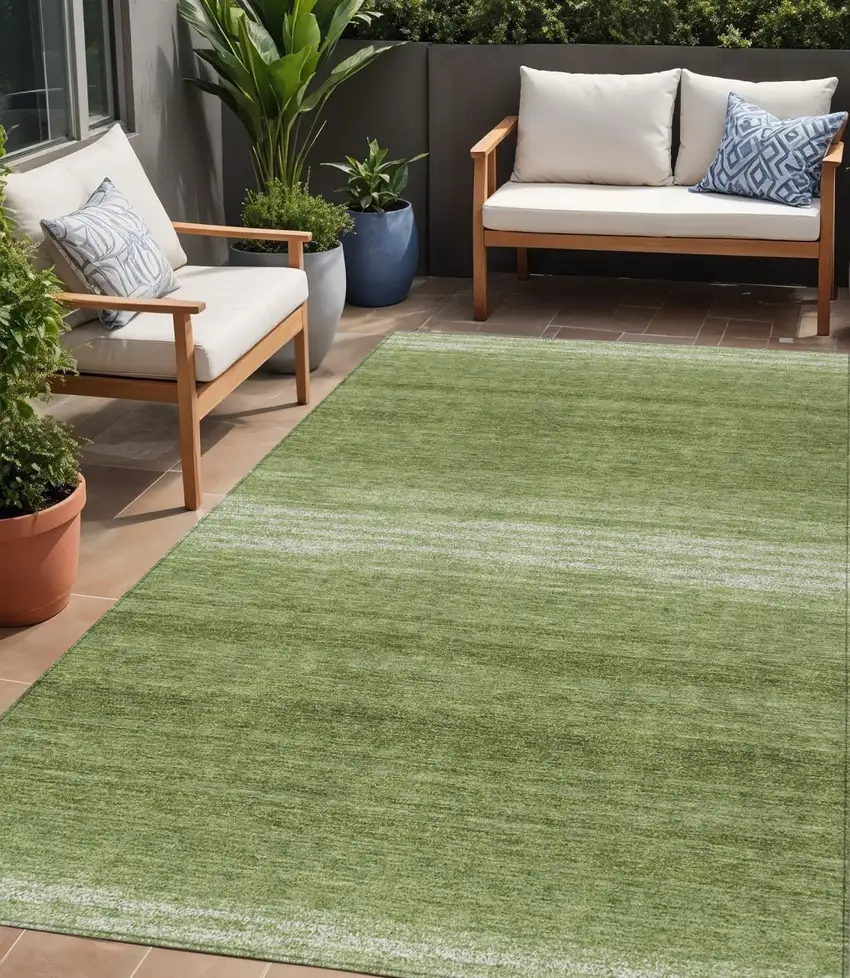Green And Ivory Striped Washable Indoor Outdoor Area Rug Photo 1