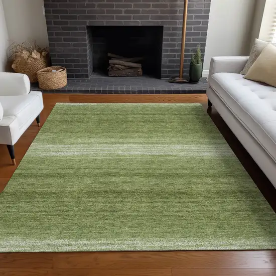 Green And Ivory Striped Washable Indoor Outdoor Area Rug Photo 9