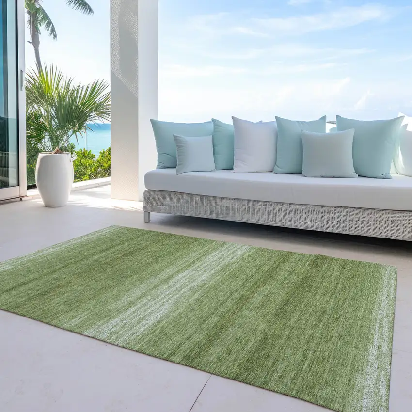 Green And Ivory Abstract Washable Indoor Outdoor Area Rug Photo 9