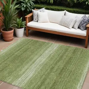 Photo of Green And Ivory Striped Washable Indoor Outdoor Area Rug