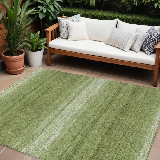 Green And Ivory Striped Washable Indoor Outdoor Area Rug Photo 1
