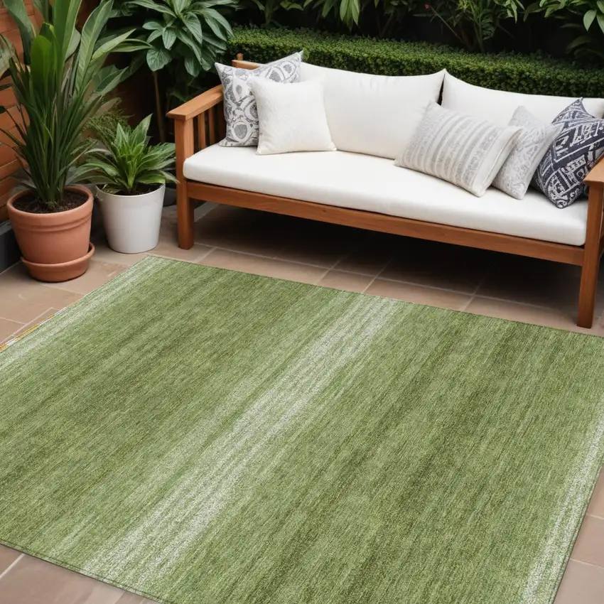 Green And Ivory Striped Washable Indoor Outdoor Area Rug Photo 1