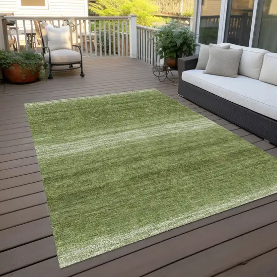 Green And Ivory Striped Washable Indoor Outdoor Area Rug Photo 8