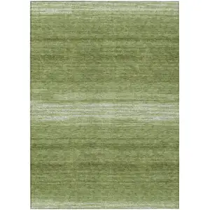 Photo of Green And Ivory Striped Washable Indoor Outdoor Area Rug
