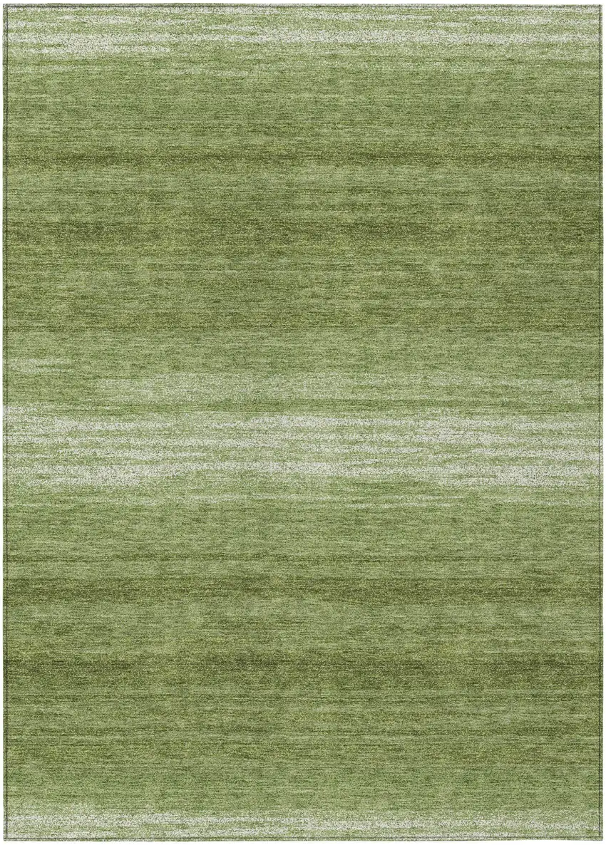 Green And Ivory Striped Washable Indoor Outdoor Area Rug Photo 2