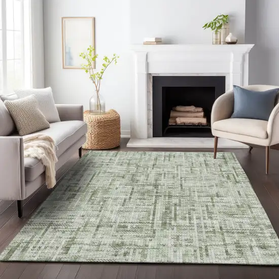 Green And Ivory Striped Washable Indoor Outdoor Area Rug Photo 5