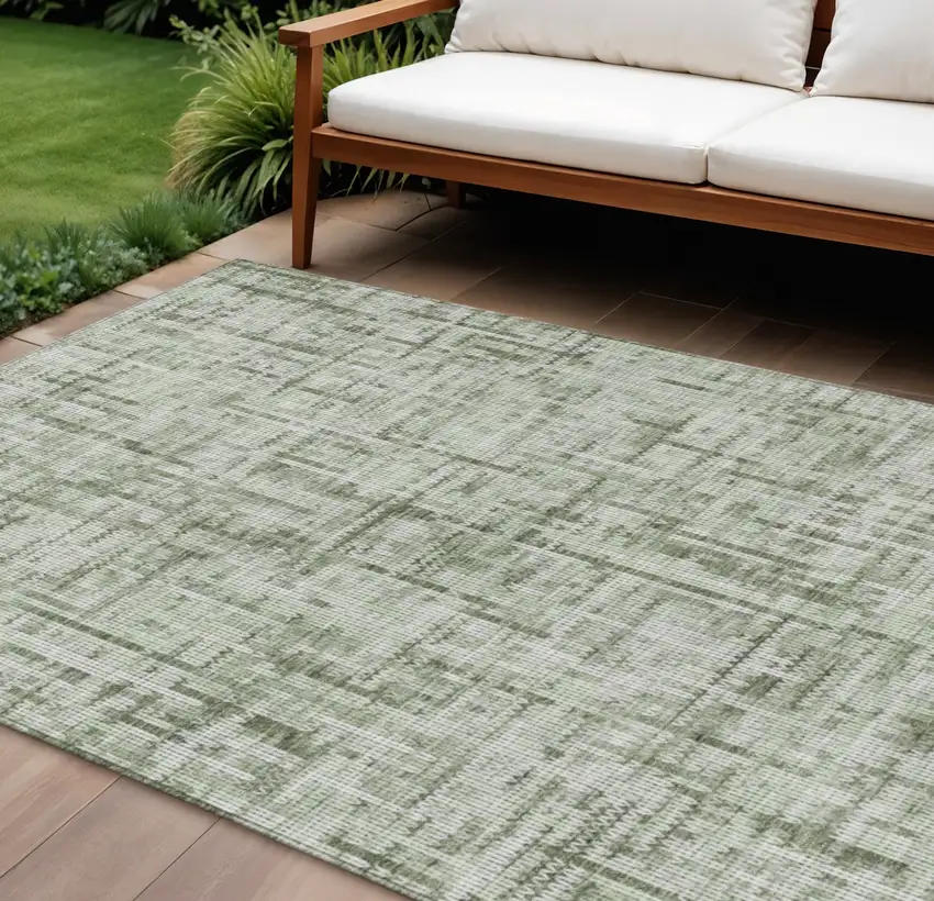 Green And Ivory Striped Washable Indoor Outdoor Area Rug Photo 1