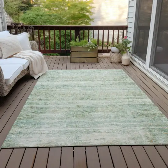 Green And Ivory Striped Washable Indoor Outdoor Area Rug Photo 4