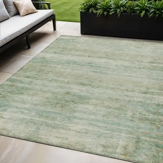 Green And Ivory Striped Washable Indoor Outdoor Area Rug Photo 2