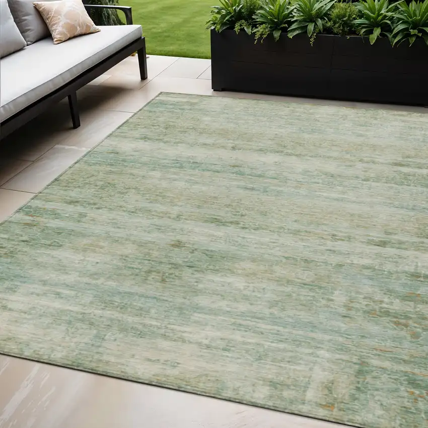 Green And Ivory Striped Washable Indoor Outdoor Area Rug Photo 2