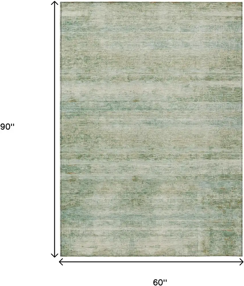 Green And Ivory Striped Washable Indoor Outdoor Area Rug Photo 9