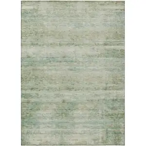 Photo of Green And Ivory Striped Washable Indoor Outdoor Area Rug