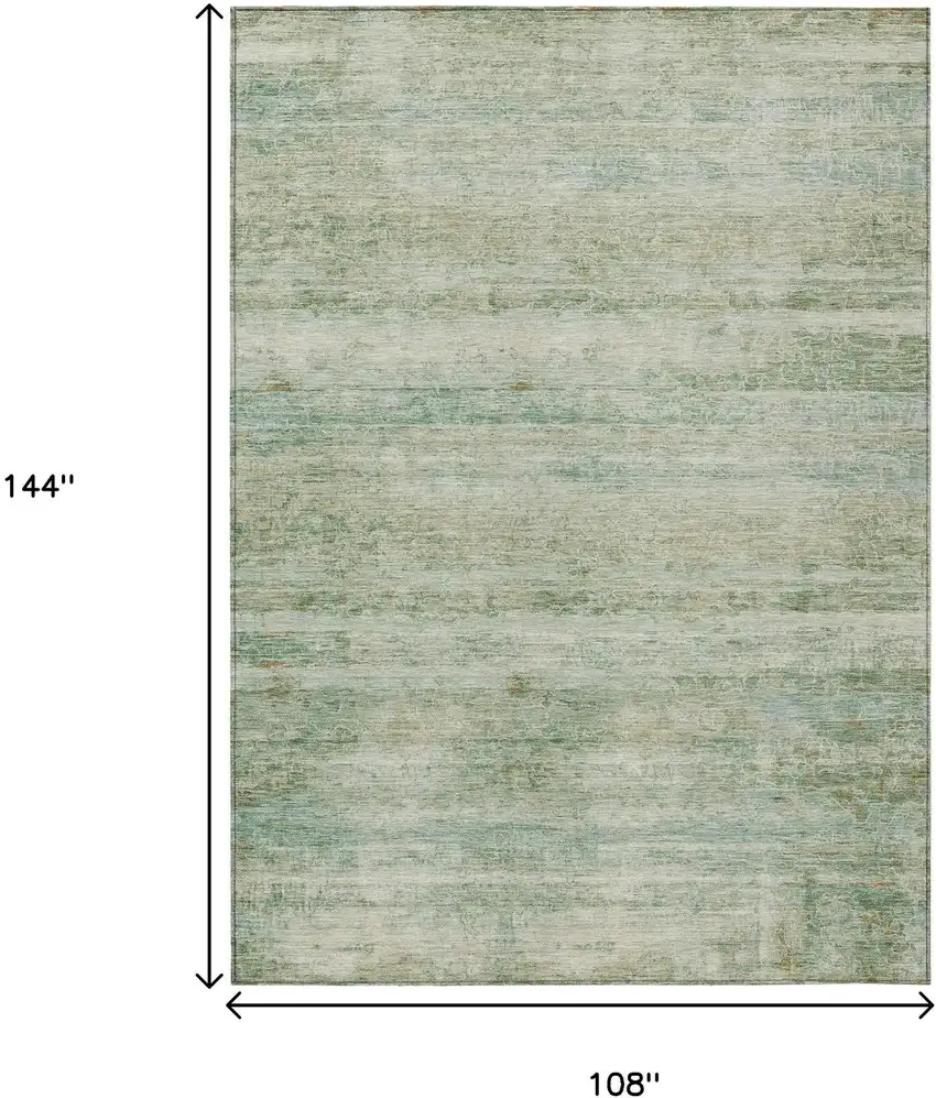 Green And Ivory Striped Washable Indoor Outdoor Area Rug Photo 9