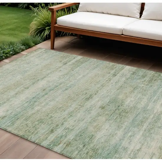 Green And Ivory Striped Washable Indoor Outdoor Area Rug Photo 2