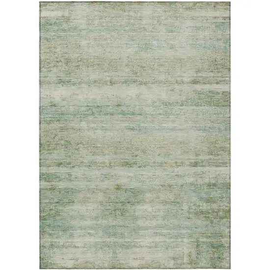Green And Ivory Striped Washable Indoor Outdoor Area Rug Photo 1
