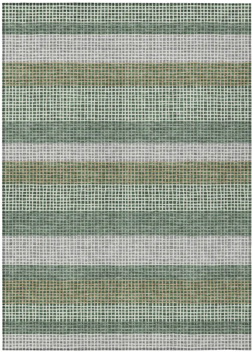 Green And Ivory Striped Washable Indoor Outdoor Area Rug Photo 2