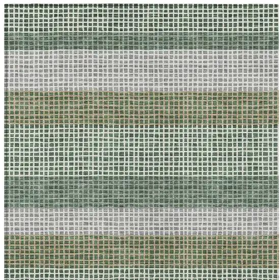 Green And Ivory Striped Washable Indoor Outdoor Area Rug Photo 3