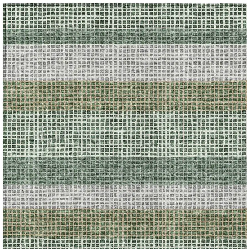 Green And Ivory Striped Washable Indoor Outdoor Area Rug Photo 3