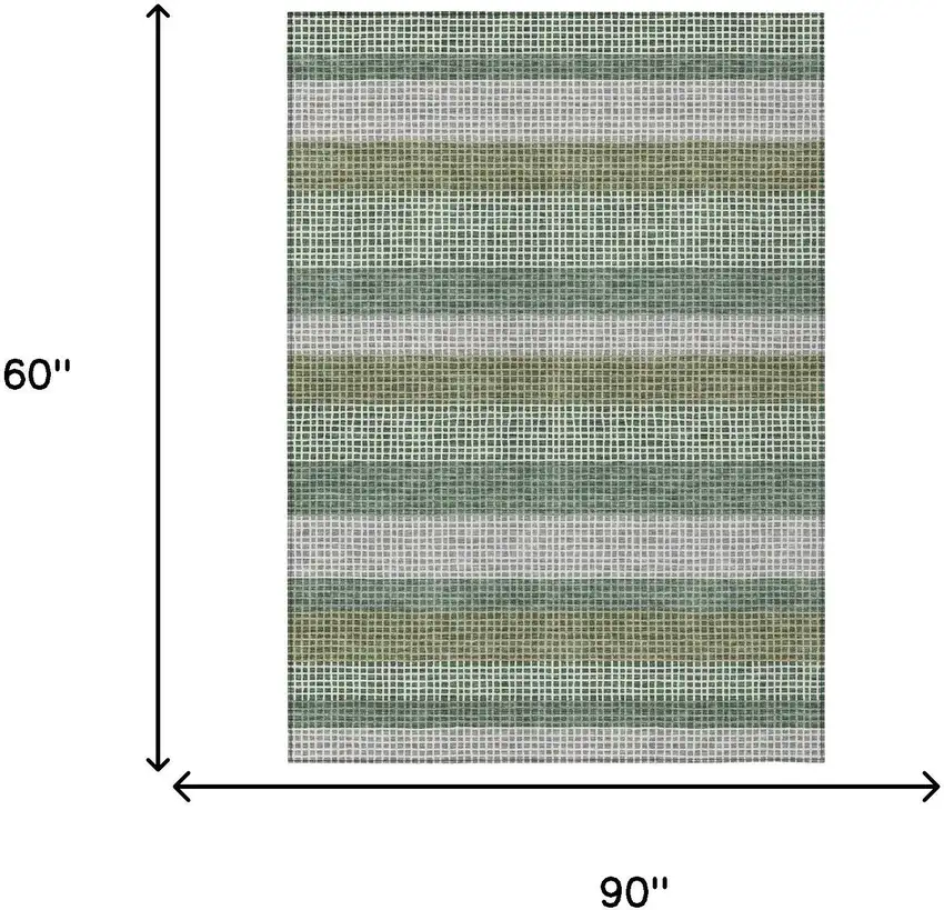 Green And Ivory Striped Washable Indoor Outdoor Area Rug Photo 7