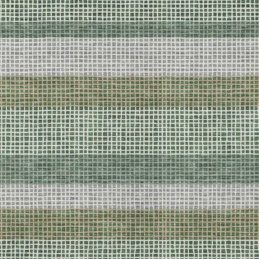 Green And Ivory Striped Washable Indoor Outdoor Area Rug Photo 3