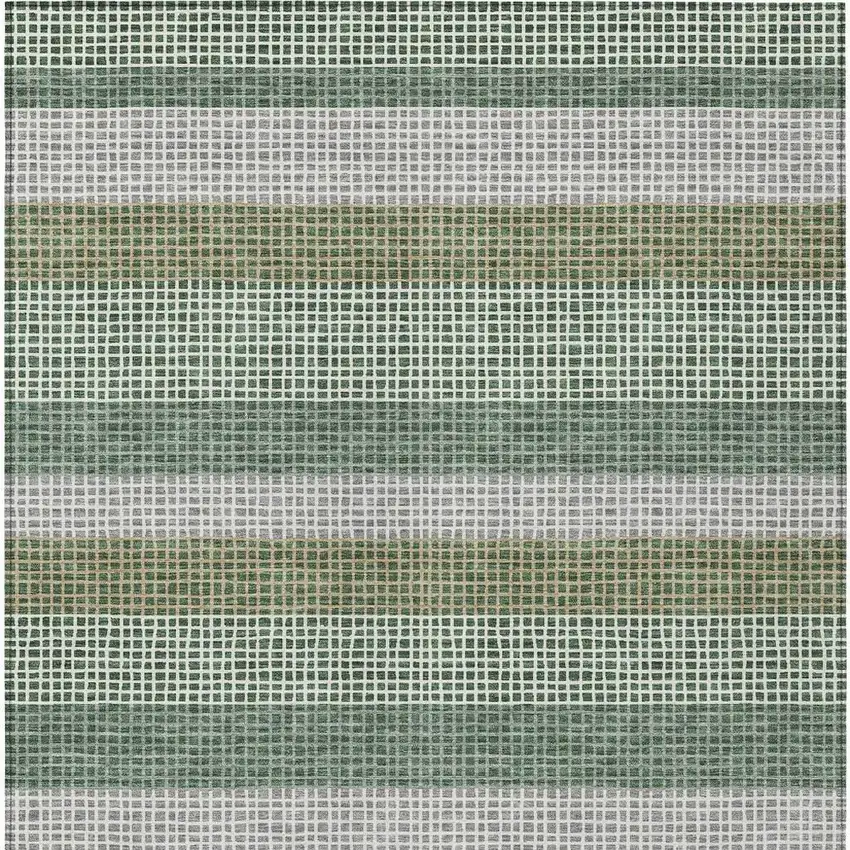Green And Ivory Striped Washable Indoor Outdoor Area Rug Photo 4