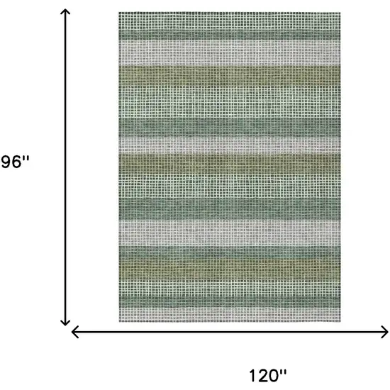 Green And Ivory Striped Washable Indoor Outdoor Area Rug Photo 7