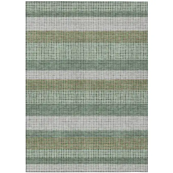 Green And Ivory Striped Washable Indoor Outdoor Area Rug Photo 2