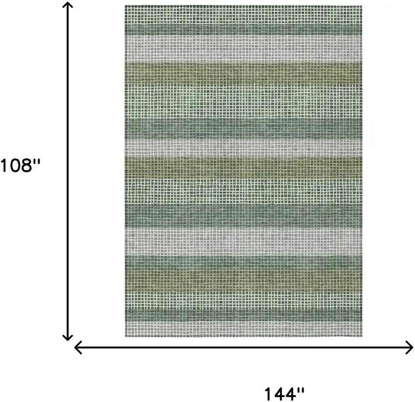 Green And Ivory Striped Washable Indoor Outdoor Area Rug Photo 7