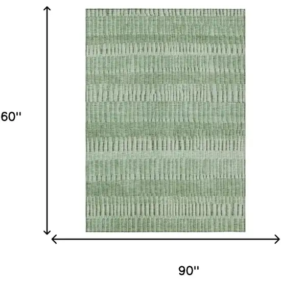 Green And Ivory Striped Washable Indoor Outdoor Area Rug Photo 5
