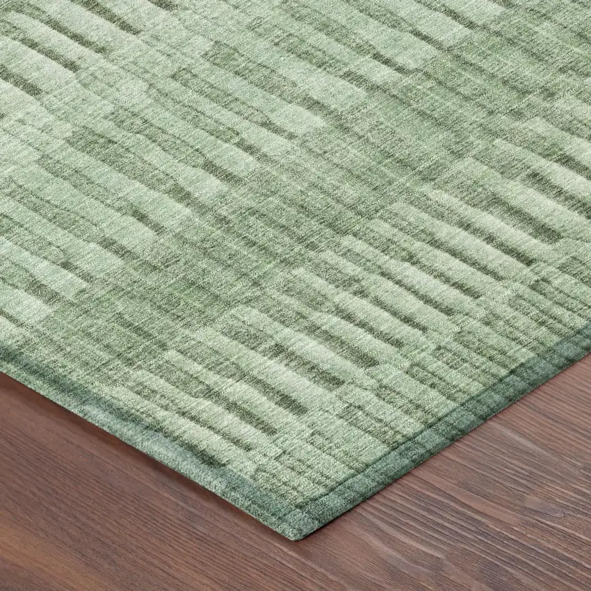 Green And Ivory Striped Washable Indoor Outdoor Area Rug Photo 3