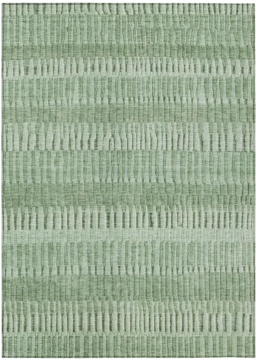 Green And Ivory Striped Washable Indoor Outdoor Area Rug Photo 2