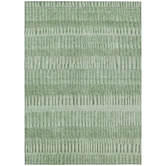 Green And Ivory Striped Washable Indoor Outdoor Area Rug Photo 2