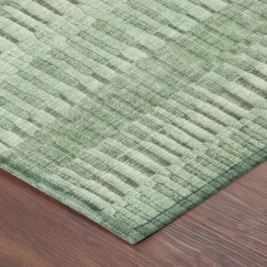 Green And Ivory Striped Washable Indoor Outdoor Area Rug Photo 3