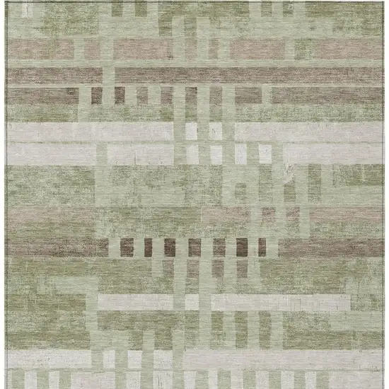 Green And Ivory Striped Washable Indoor Outdoor Area Rug Photo 3