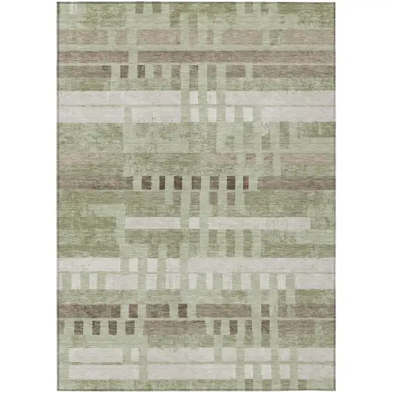Green And Ivory Striped Washable Indoor Outdoor Area Rug Photo 1
