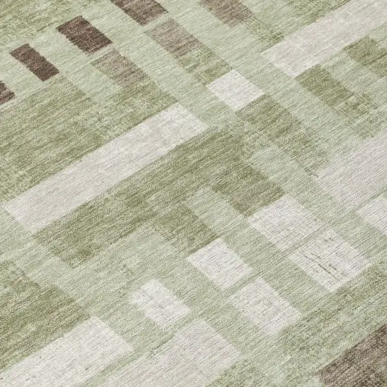 Green And Ivory Striped Washable Indoor Outdoor Area Rug Photo 5