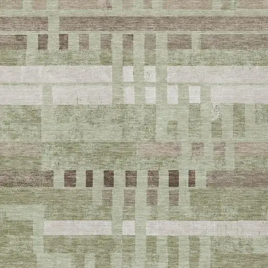 Green And Ivory Striped Washable Indoor Outdoor Area Rug Photo 2