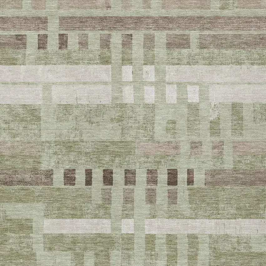 Green And Ivory Striped Washable Indoor Outdoor Area Rug Photo 2