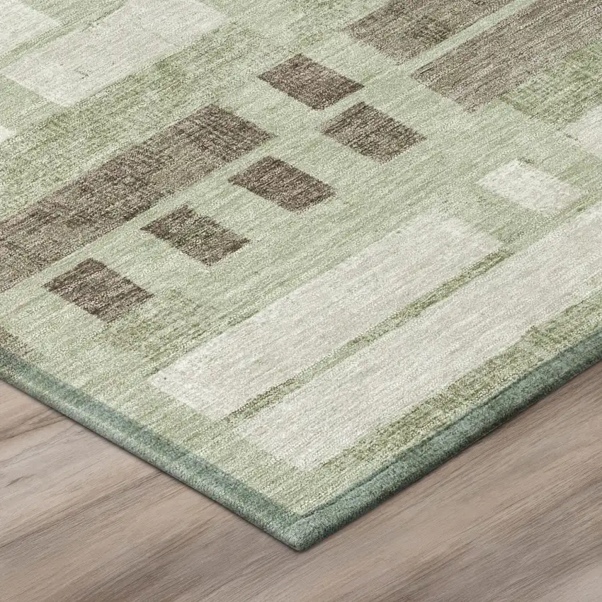 Green And Ivory Striped Washable Indoor Outdoor Area Rug Photo 4