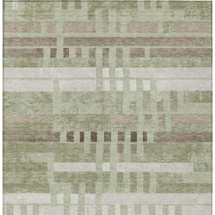 Green And Ivory Striped Washable Indoor Outdoor Area Rug Photo 3