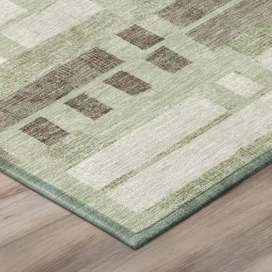 Green And Ivory Striped Washable Indoor Outdoor Area Rug Photo 4
